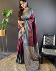 Maroon Soft Silk Contrast Zari Woven Floral Butta Saree