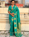 Aqua Blue Soft Silk with Elephant Pattern Saree