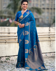Rama Blue Soft Silk with Elephant Pattern Saree