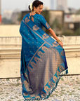 Rama Blue Soft Silk with Elephant Pattern Saree