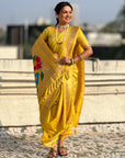 Yellow Nauvari Pathani Silk Zari Woven Muniya Border Saree