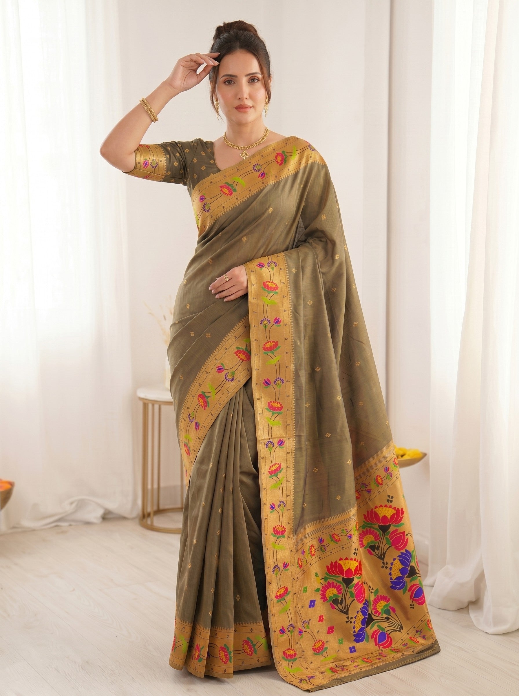 Black Premium Soft Brocade Tissue Paithani Silk Saree