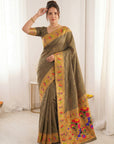 Black Premium Soft Brocade Tissue Paithani Silk Saree