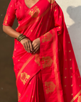 Red Soft Silk with Elephant Pattern Saree