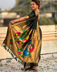 Bottle Green Nauvari Pathani Silk Zari Woven Muniya Border Saree