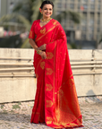 Red Soft Silk with Elephant Pattern Saree