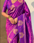 Purple Soft Silk with Elephant Pattern Saree