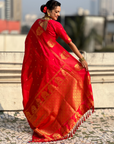 Red Soft Silk with Elephant Pattern Saree