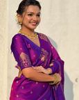 Purple Soft Silk with Elephant Pattern Saree