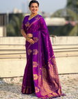Purple Soft Silk with Elephant Pattern Saree