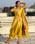 Yellow Nauvari Pathani Silk Zari Woven Muniya Border Saree