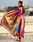 Purple Nauvari Pathani Silk Zari Woven Muniya Border Saree