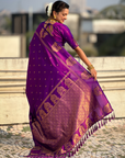 Purple Soft Silk with Elephant Pattern Saree