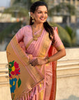 Light Pink Nauvari Pathani Silk Zari Woven Muniya Border Saree