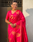 Rani Pink Soft Silk with Elephant Pattern Saree