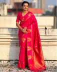 Rani Pink Soft Silk with Elephant Pattern Saree