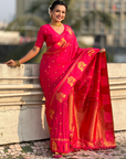 Rani Pink Soft Silk with Elephant Pattern Saree