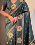 Bottle Green Soft Silk with Elephant Pattern Saree