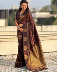 Coffee Soft Silk with Elephant Pattern Saree