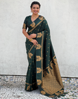 Bottle Green Soft Silk with Elephant Pattern Saree