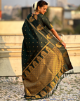 Bottle Green Soft Silk with Elephant Pattern Saree