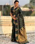 Bottle Green Soft Silk with Elephant Pattern Saree