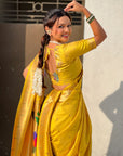 Yellow Nauvari Pathani Silk Zari Woven Muniya Border Saree