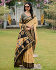 Chickoo Soft Ikkal Silk Zari Woven Kolam Pattern Saree with Paithani Pallu