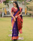 Violet Soft Ikkal Silk Zari Woven Kolam Pattern Saree with Paithani Pallu