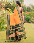 Mustard Yellow Soft Ikkal Silk Zari Woven Kolam Pattern Saree with Paithani Pallu