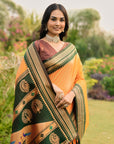 Mustard Yellow Soft Ikkal Silk Zari Woven Kolam Pattern Saree with Paithani Pallu