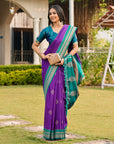 Purple Soft Ikkal Silk Zari Woven Kolam Pattern Saree with Paithani Pallu