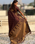 Coffee Soft Silk with Elephant Pattern Saree