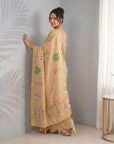 Chikoo Premium Soft Linen Cotton with Lotus & Leafs Pattern Saree