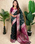 Bottle Green Banarasi Silk Zari Woven Floral Jaal with Butterfly Saree