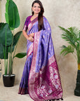 Lavender Banarasi Silk Zari Woven Floral Jaal with Butterfly Saree