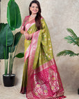Mehendi Green Banarasi Silk Zari Woven Floral Jaal with Butterfly Saree