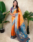 Orange Banarasi Silk Zari Woven Floral Jaal with Butterfly Saree