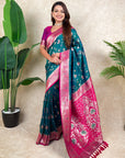 Peacock Blue Banarasi Silk Zari Woven Floral Jaal with Butterfly Saree