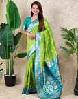 Parrot Green Banarasi Silk Zari Woven Floral Jaal with Butterfly Saree