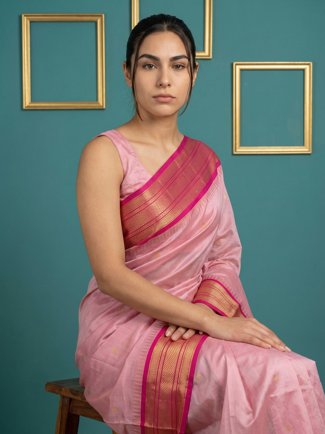 Baby Pink Premium Soft Gadwal Silk Zari Woven Saree