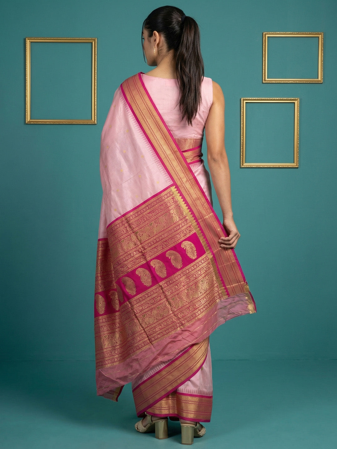 Baby Pink Premium Soft Gadwal Silk Zari Woven Saree