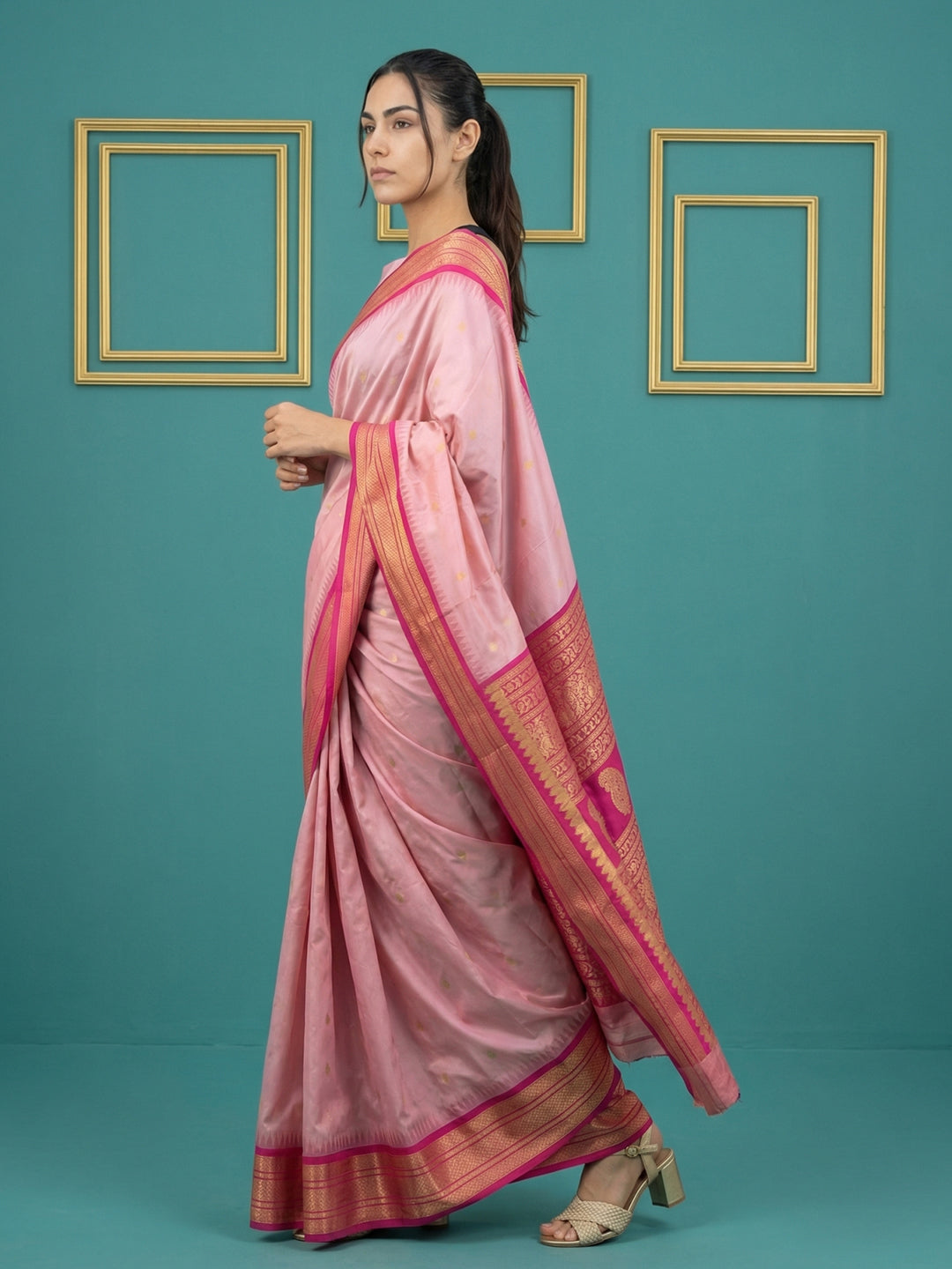 Baby Pink Premium Soft Gadwal Silk Zari Woven Saree
