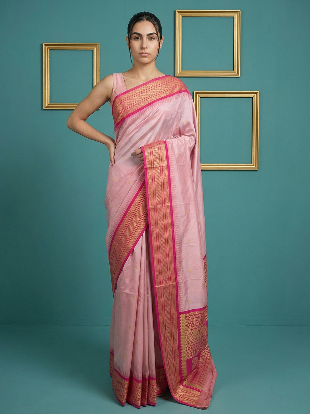 Baby Pink Premium Soft Gadwal Silk Zari Woven Saree