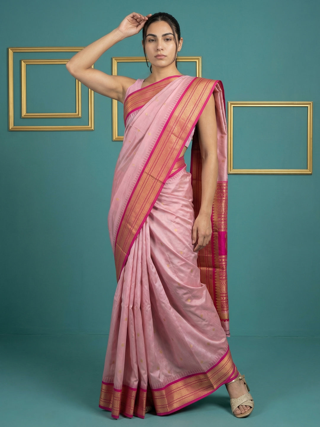 Baby Pink Premium Soft Gadwal Silk Zari Woven Saree