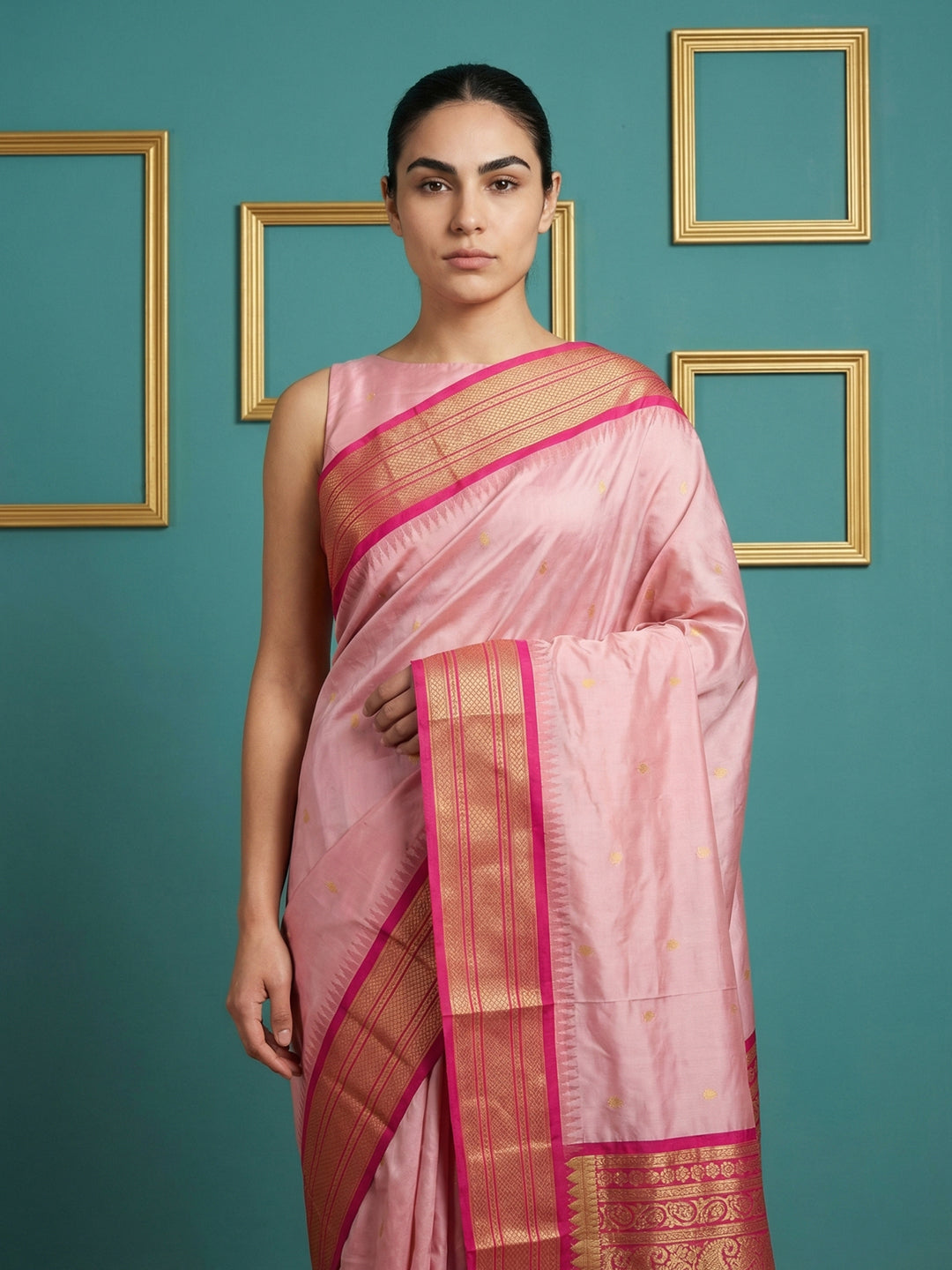 Baby Pink Premium Soft Gadwal Silk Zari Woven Saree