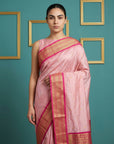 Baby Pink Premium Soft Gadwal Silk Zari Woven Saree