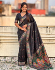 Black Soft Silk Meenakari Madhubani Saree