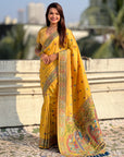 Yellow Soft Silk Meenakari Madhubani Saree