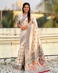 White Soft Silk Meenakari Madhubani Saree